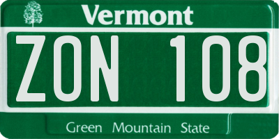 VT license plate ZON108