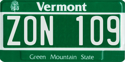 VT license plate ZON109