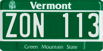 VT license plate ZON113