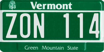 VT license plate ZON114