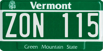 VT license plate ZON115
