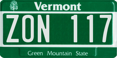 VT license plate ZON117