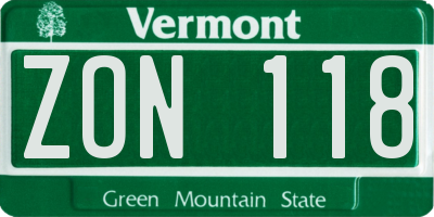 VT license plate ZON118