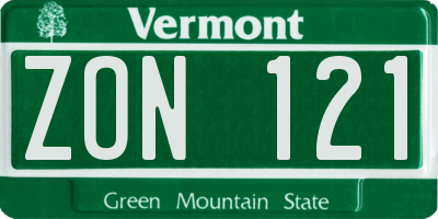 VT license plate ZON121