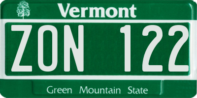 VT license plate ZON122