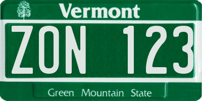 VT license plate ZON123
