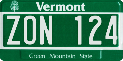 VT license plate ZON124