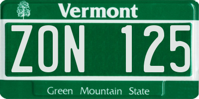 VT license plate ZON125