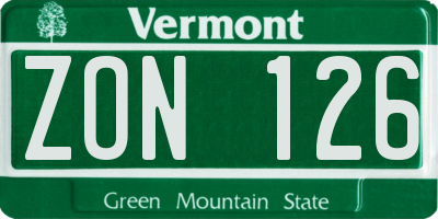 VT license plate ZON126