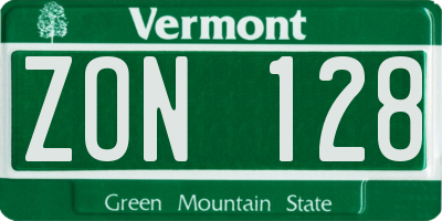 VT license plate ZON128