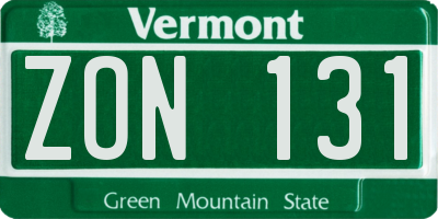VT license plate ZON131