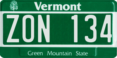 VT license plate ZON134