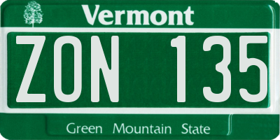 VT license plate ZON135
