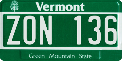 VT license plate ZON136
