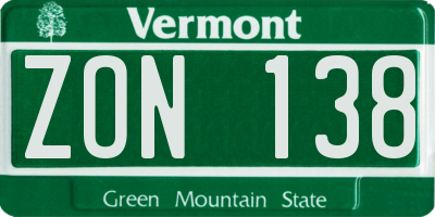 VT license plate ZON138