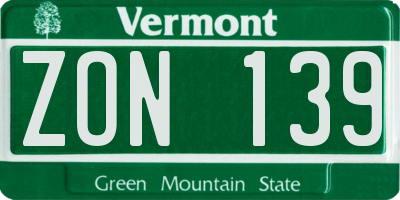 VT license plate ZON139