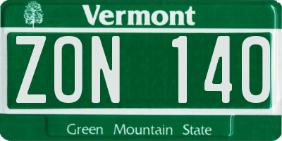 VT license plate ZON140