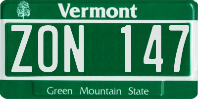 VT license plate ZON147