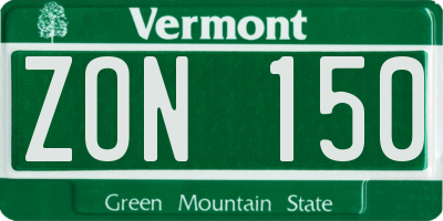 VT license plate ZON150