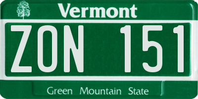 VT license plate ZON151