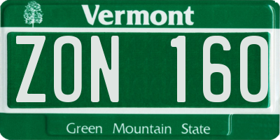 VT license plate ZON160