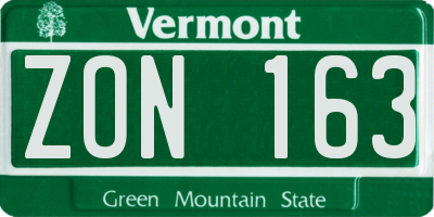 VT license plate ZON163