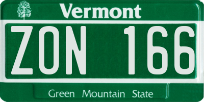 VT license plate ZON166