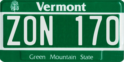 VT license plate ZON170