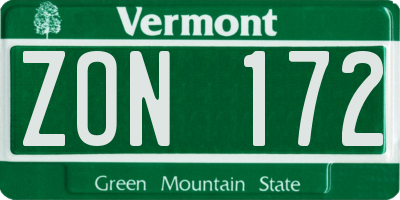 VT license plate ZON172