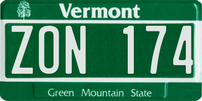 VT license plate ZON174