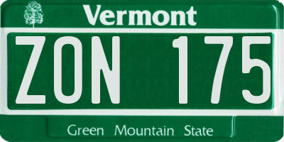 VT license plate ZON175