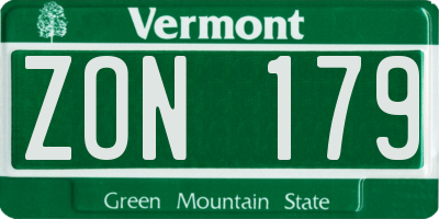 VT license plate ZON179