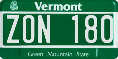 VT license plate ZON180