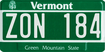 VT license plate ZON184