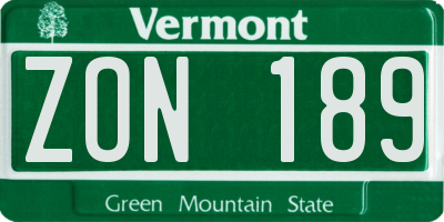 VT license plate ZON189