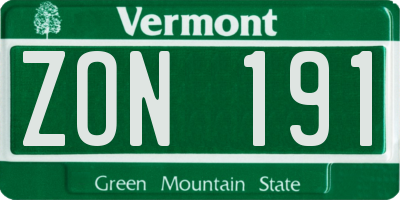 VT license plate ZON191