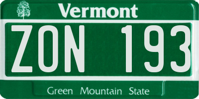 VT license plate ZON193