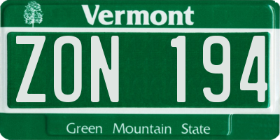 VT license plate ZON194