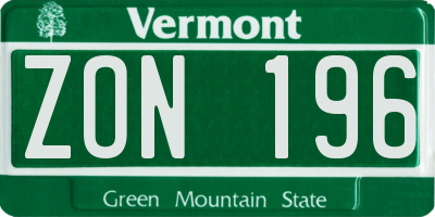 VT license plate ZON196
