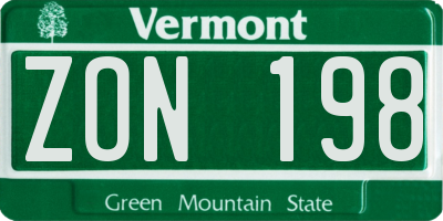VT license plate ZON198