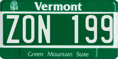 VT license plate ZON199