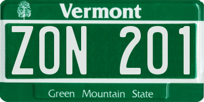 VT license plate ZON201