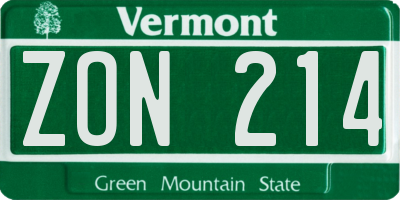 VT license plate ZON214