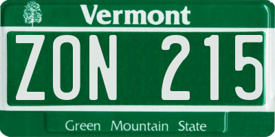 VT license plate ZON215