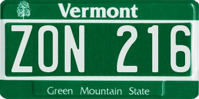VT license plate ZON216