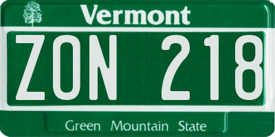 VT license plate ZON218