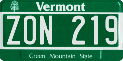 VT license plate ZON219