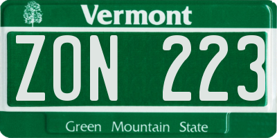 VT license plate ZON223
