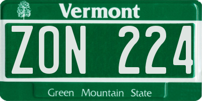 VT license plate ZON224