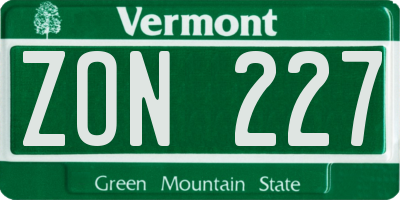 VT license plate ZON227